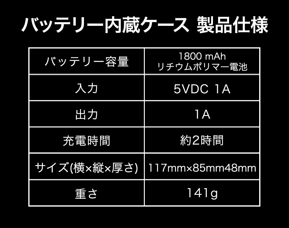 バッテリー内蔵ケース 製品仕様