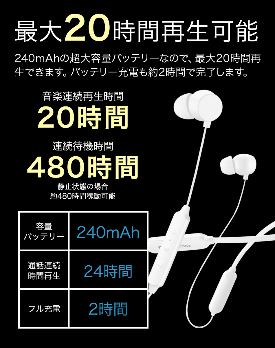 最大20時間再生可能。